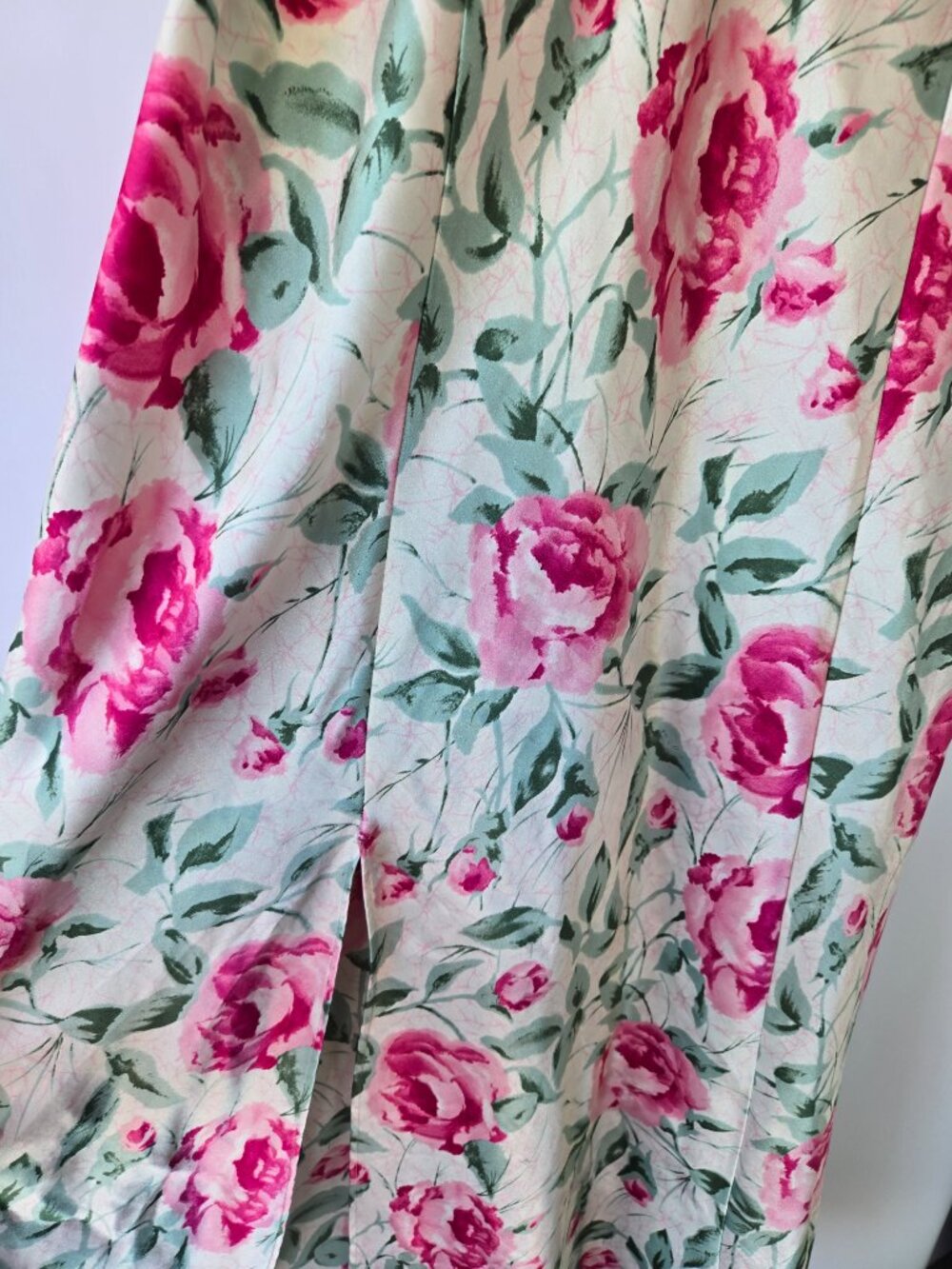 Vintage 90s Satin Rose Print Slip Dress Nightgown Maxi Fairycore Romantic Ballet - Picture 5 of 11